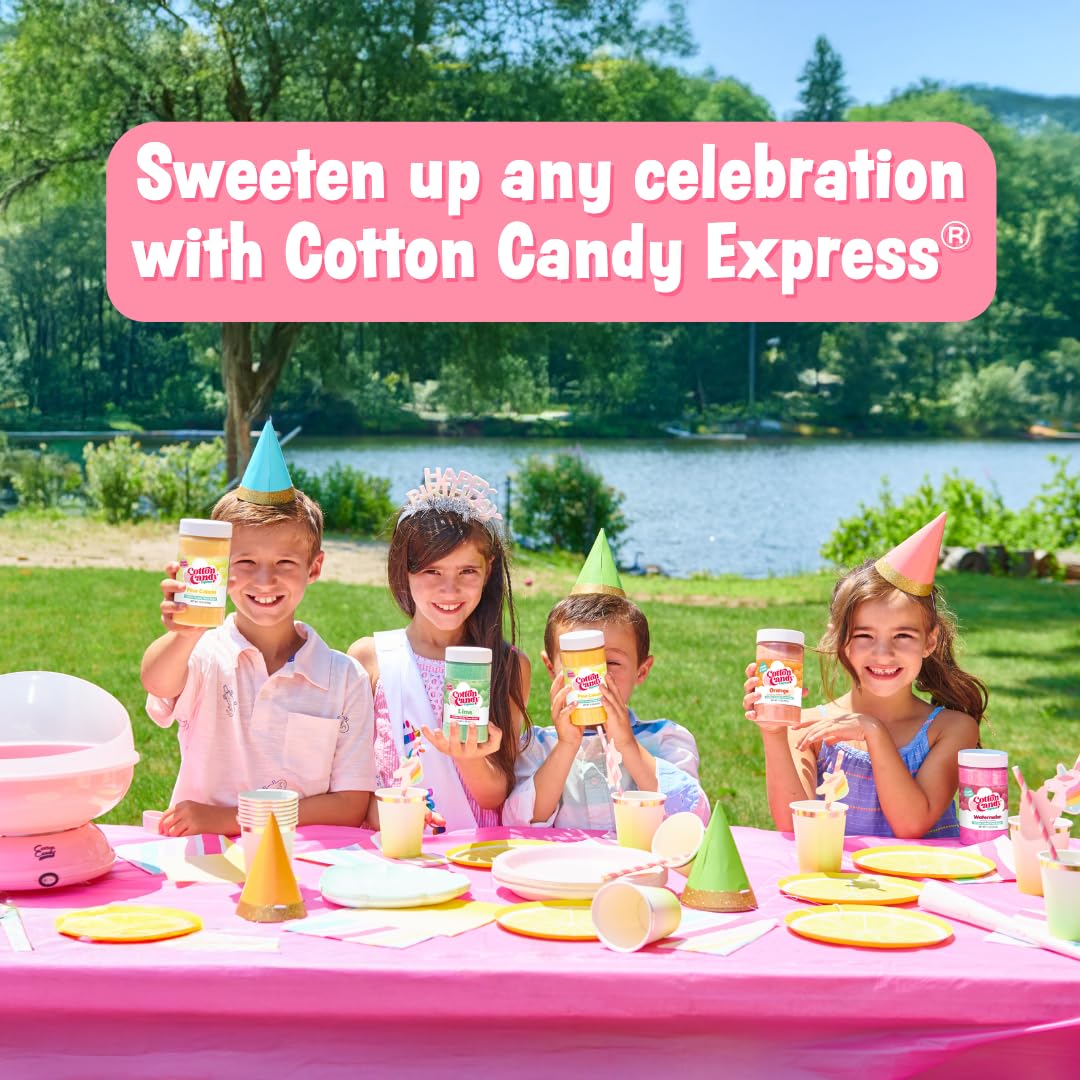 Cotton Candy Express CC1000-S blue raspberry floss sugar jar delivers bright color for attractively plated desserts.