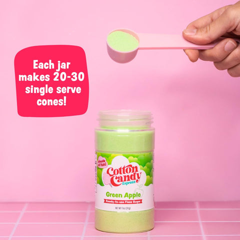 Cotton Candy Express CC1000-S cherry floss sugar jar adds vibrant color for festive treats.