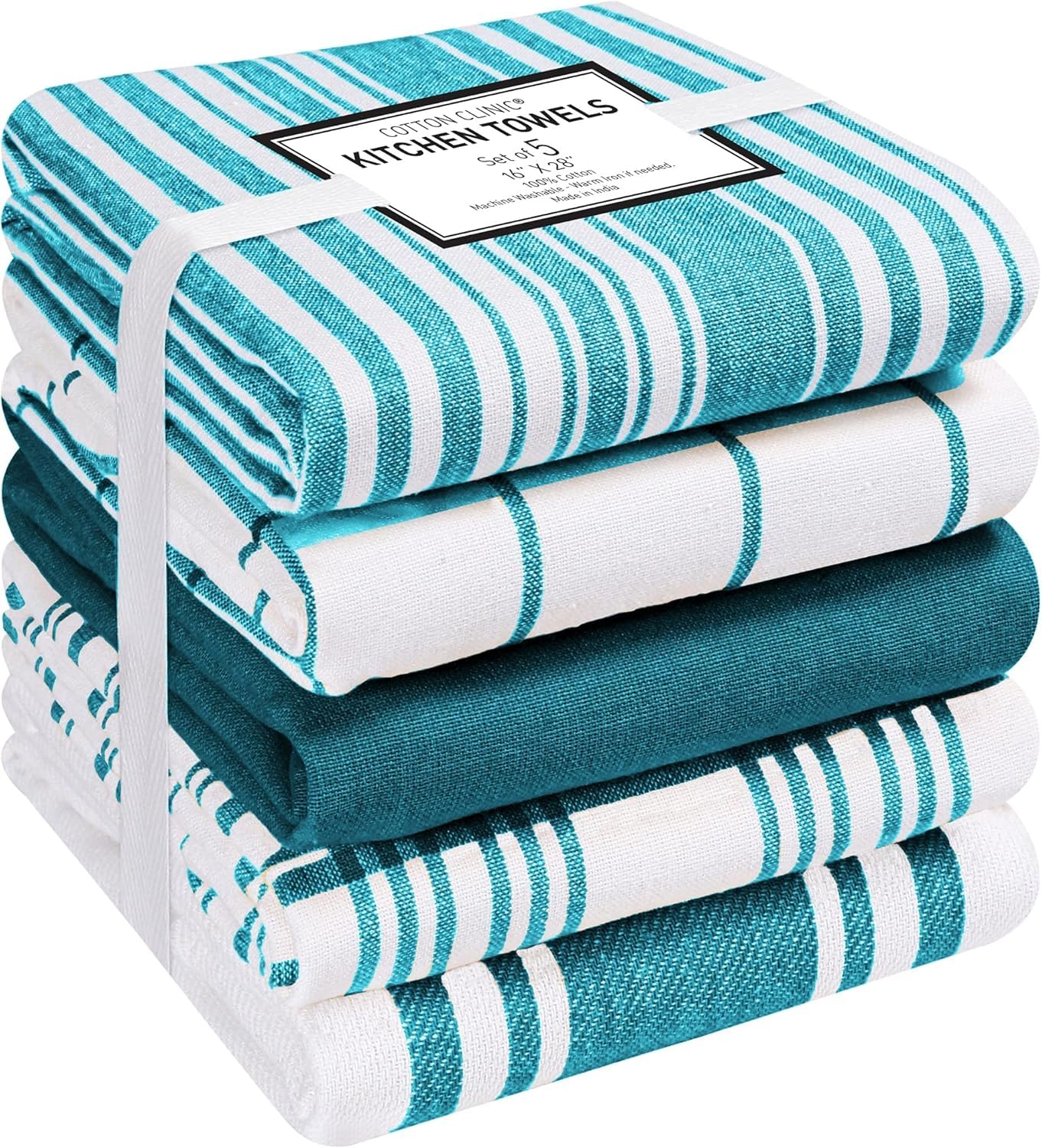 Cotton Clinic towels teal-green dish-towels-setup offer quick cleanup and versatile kitchen use.
