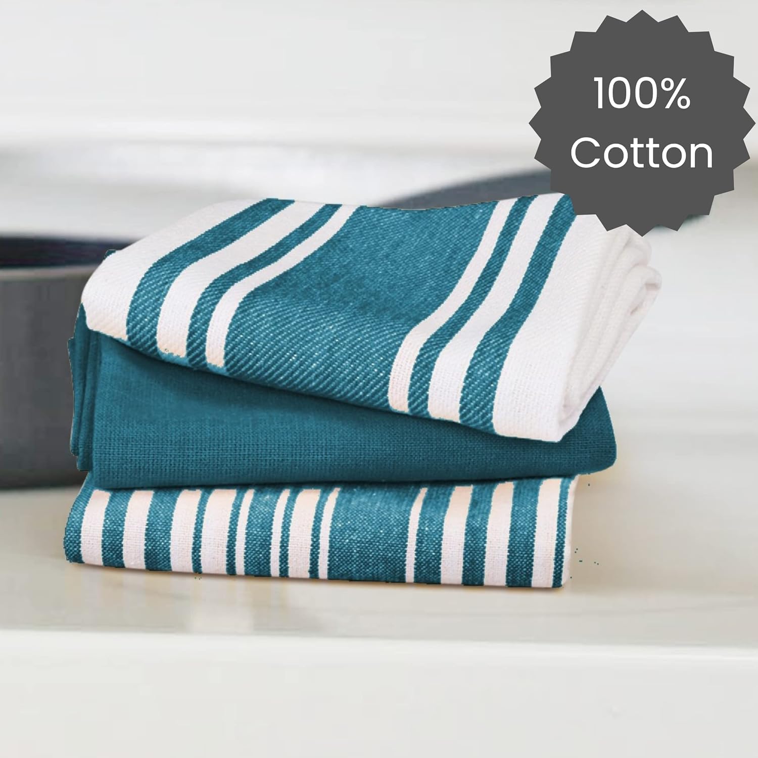 Cotton Clinic 5-pack display teals, perfect for spill cleanup and quick drying.