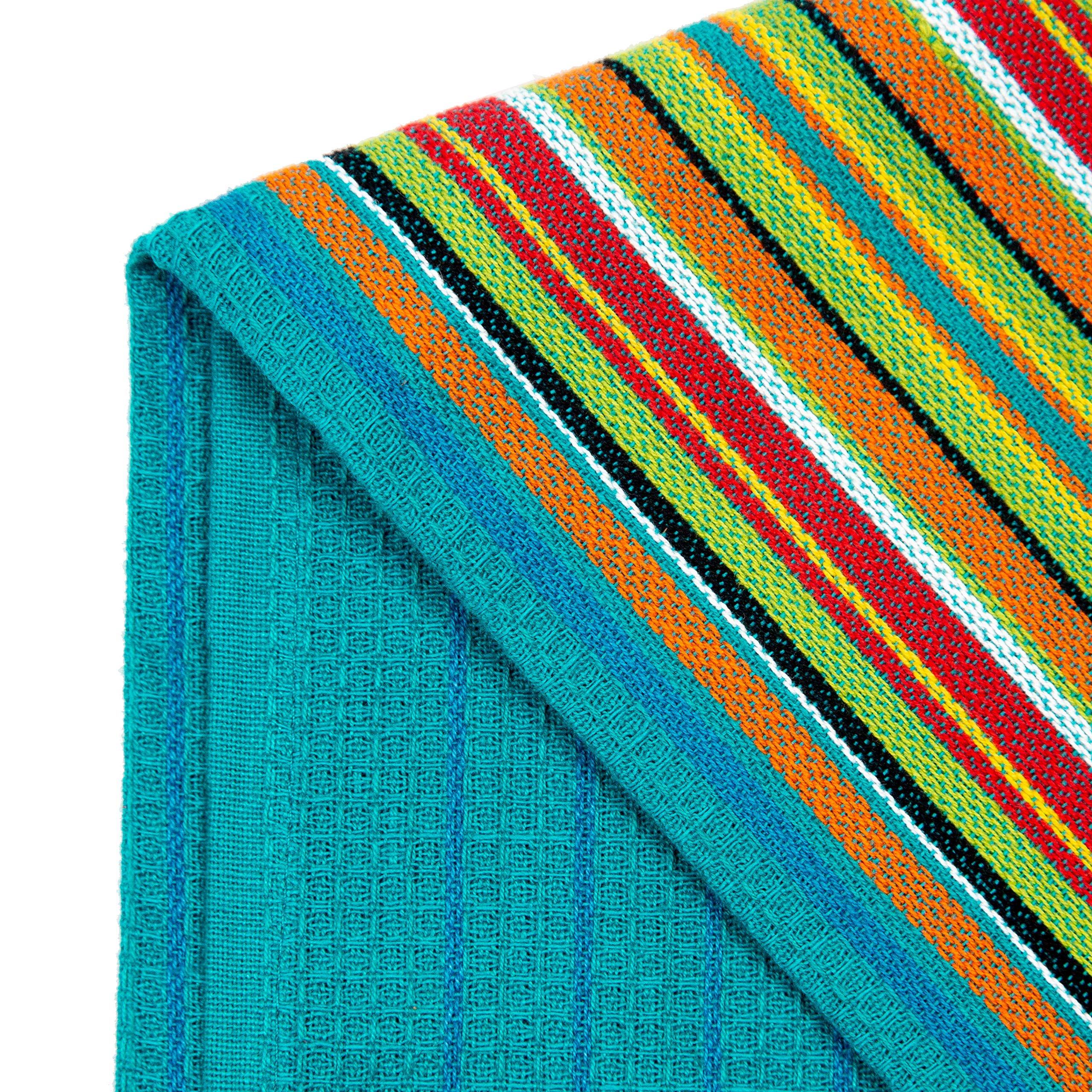  Cotton Craft Salsa Stripe kitchen towel showing absorbent cotton fibers in action