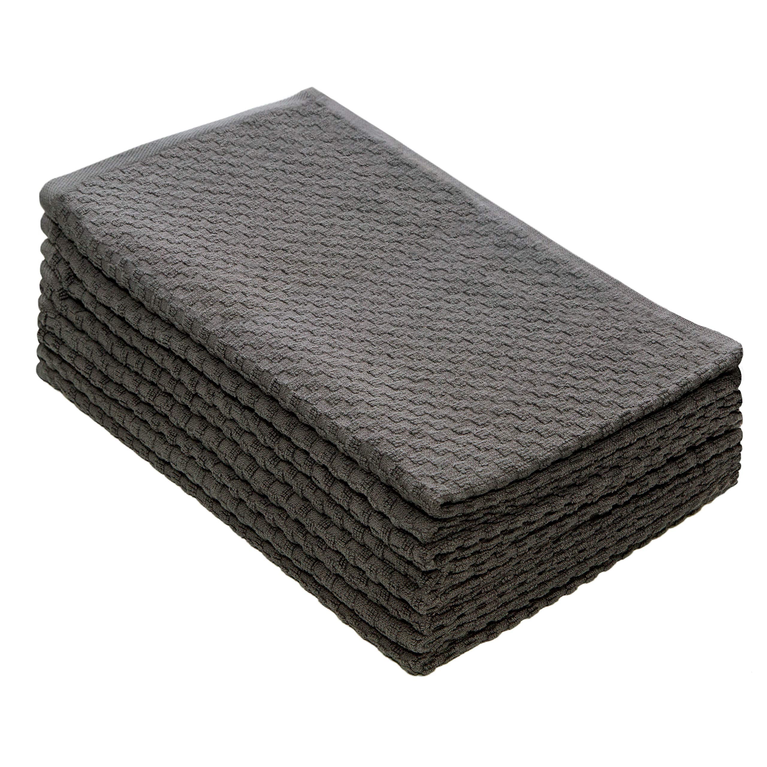 Cotton Craft Amazing Kitchen Towels in charcoal waffle weave eight-pack, absorbent and durable