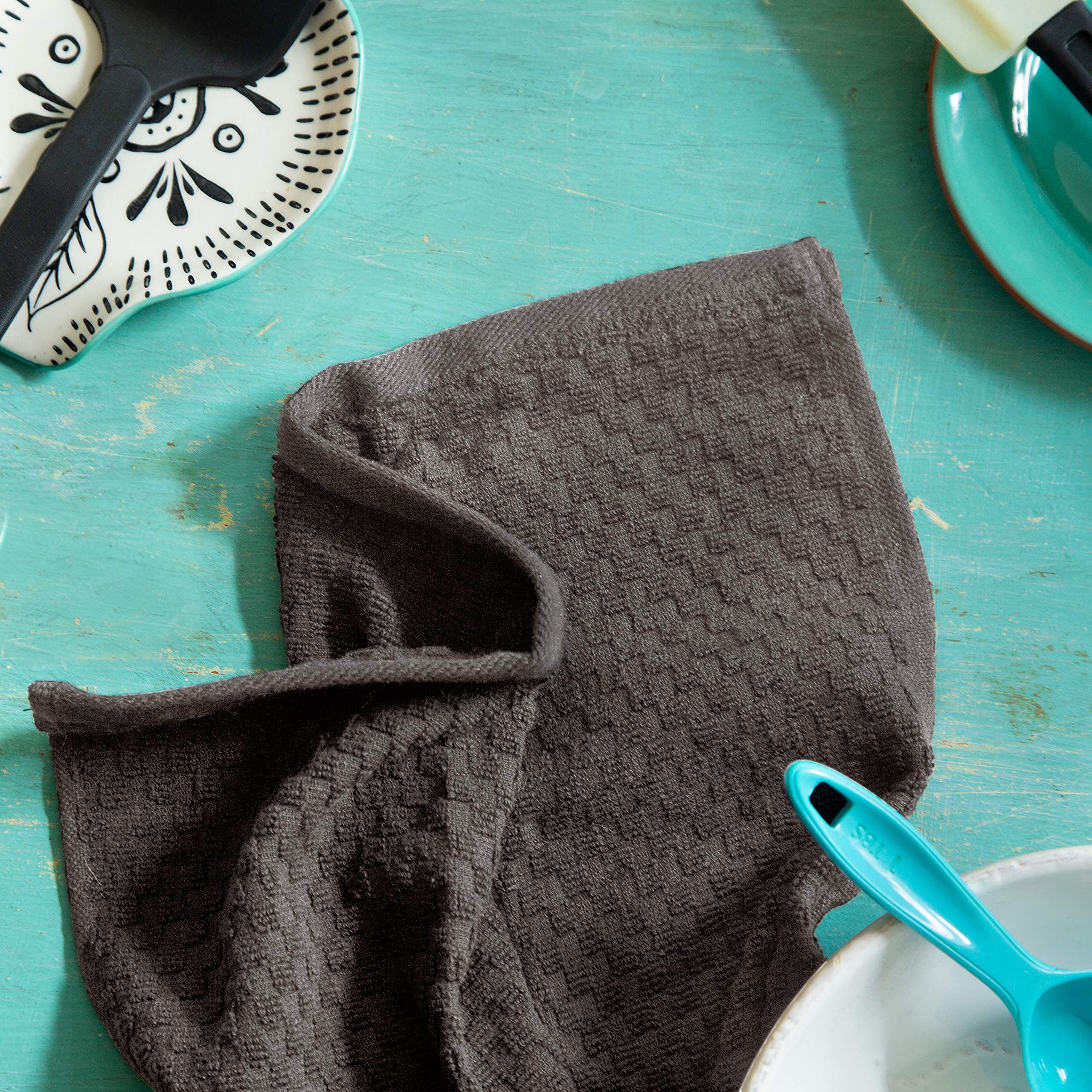 Cotton Craft dish drying towels in charcoal with waffle weave
