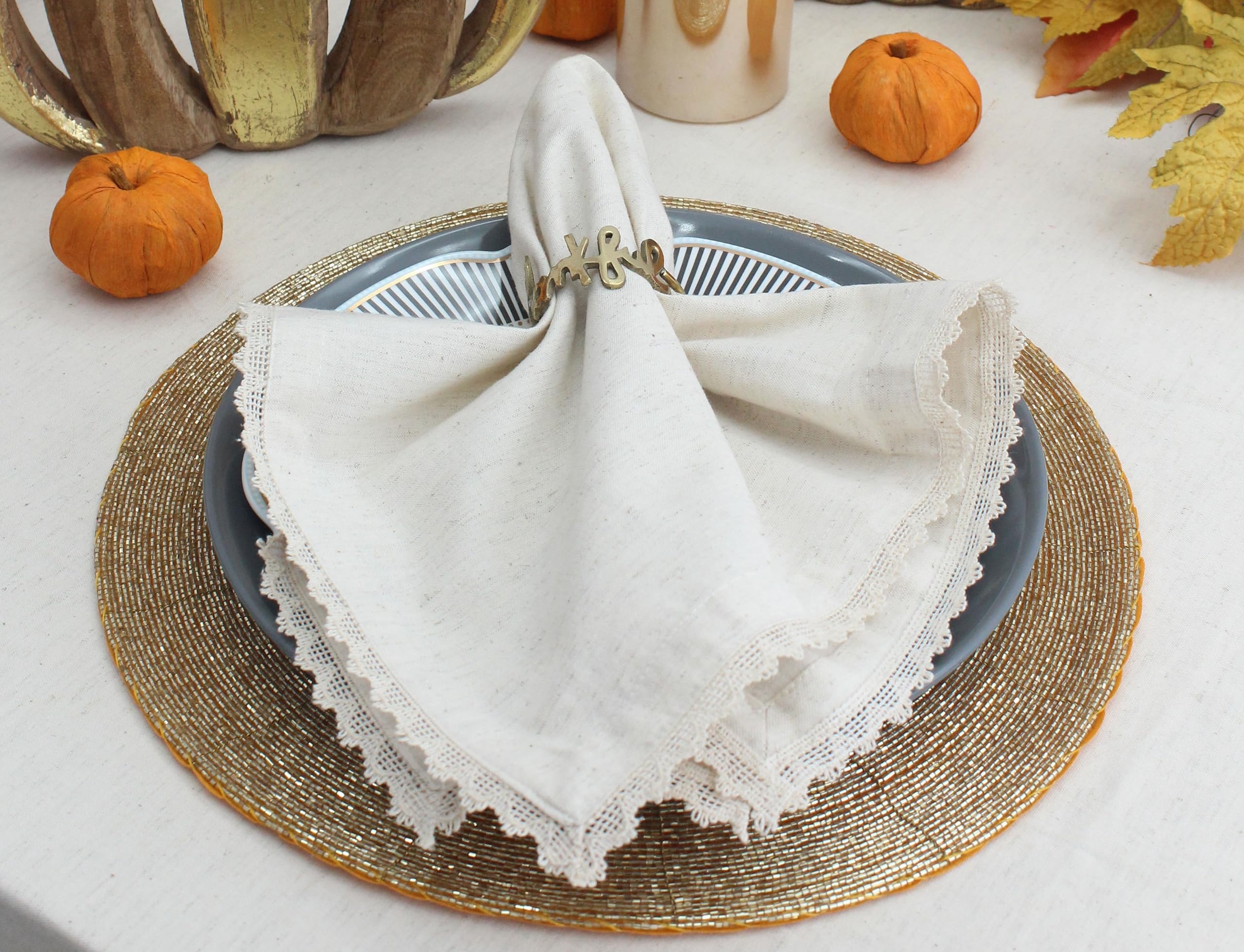 Lace-edged linen napkins from Cotton Craft for refined table settings
