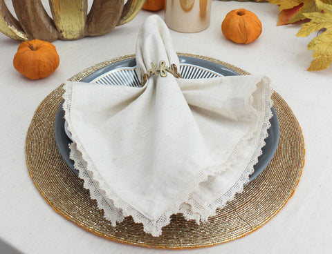 Lace-edged linen napkins from Cotton Craft for refined table settings