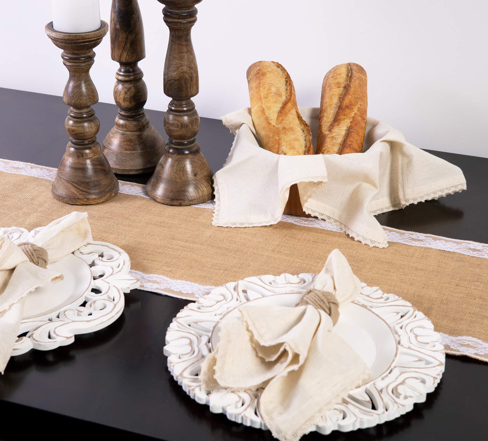Classic mitered corners complement natural linen for year-round use