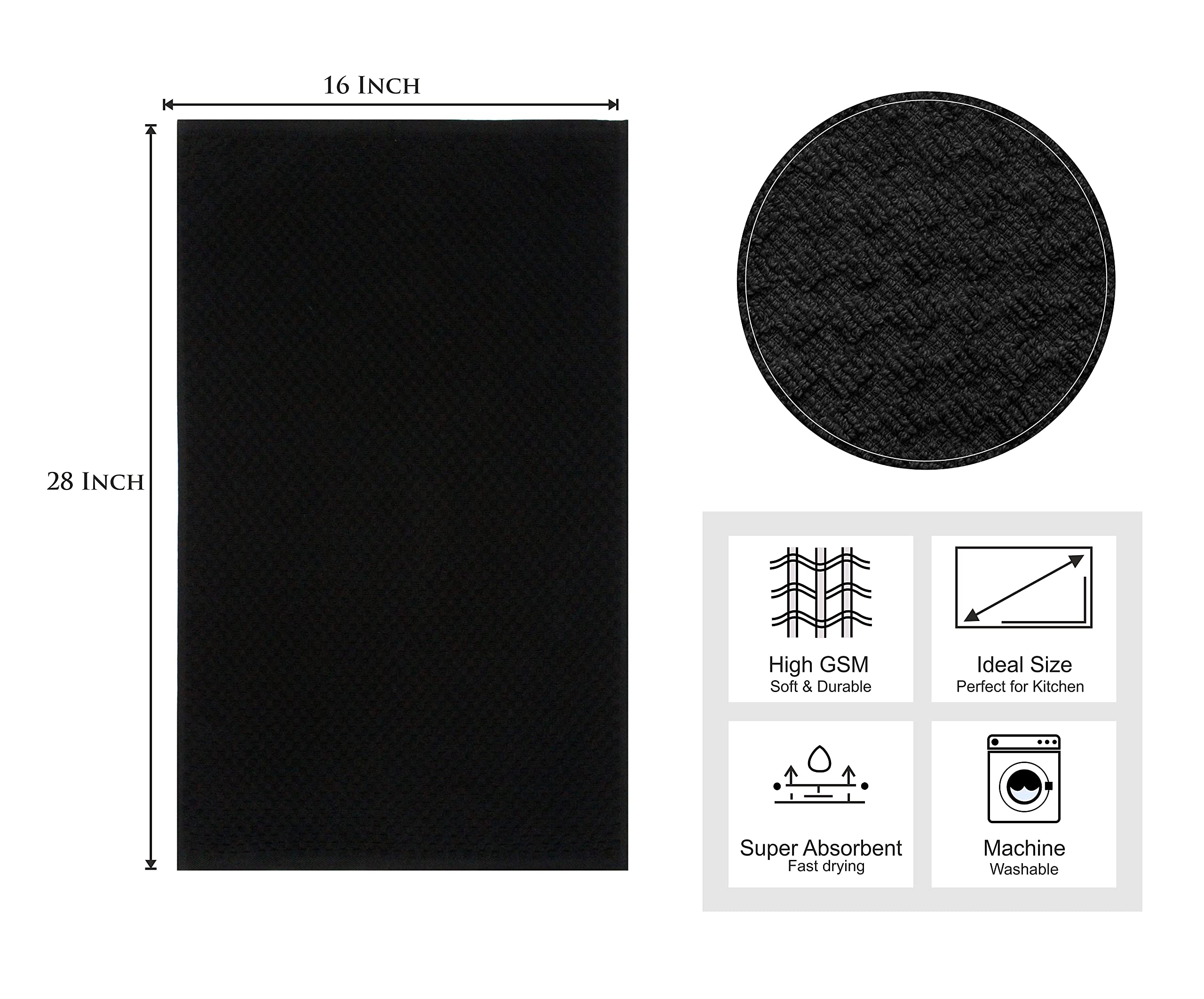 COTTON CRAFT eight-pack black kitchen towels for drying dishes