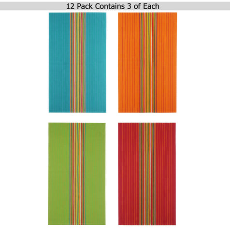  Cotton Craft Salsa Stripe towels 16x28 inches in bright hues for versatile kitchen drying