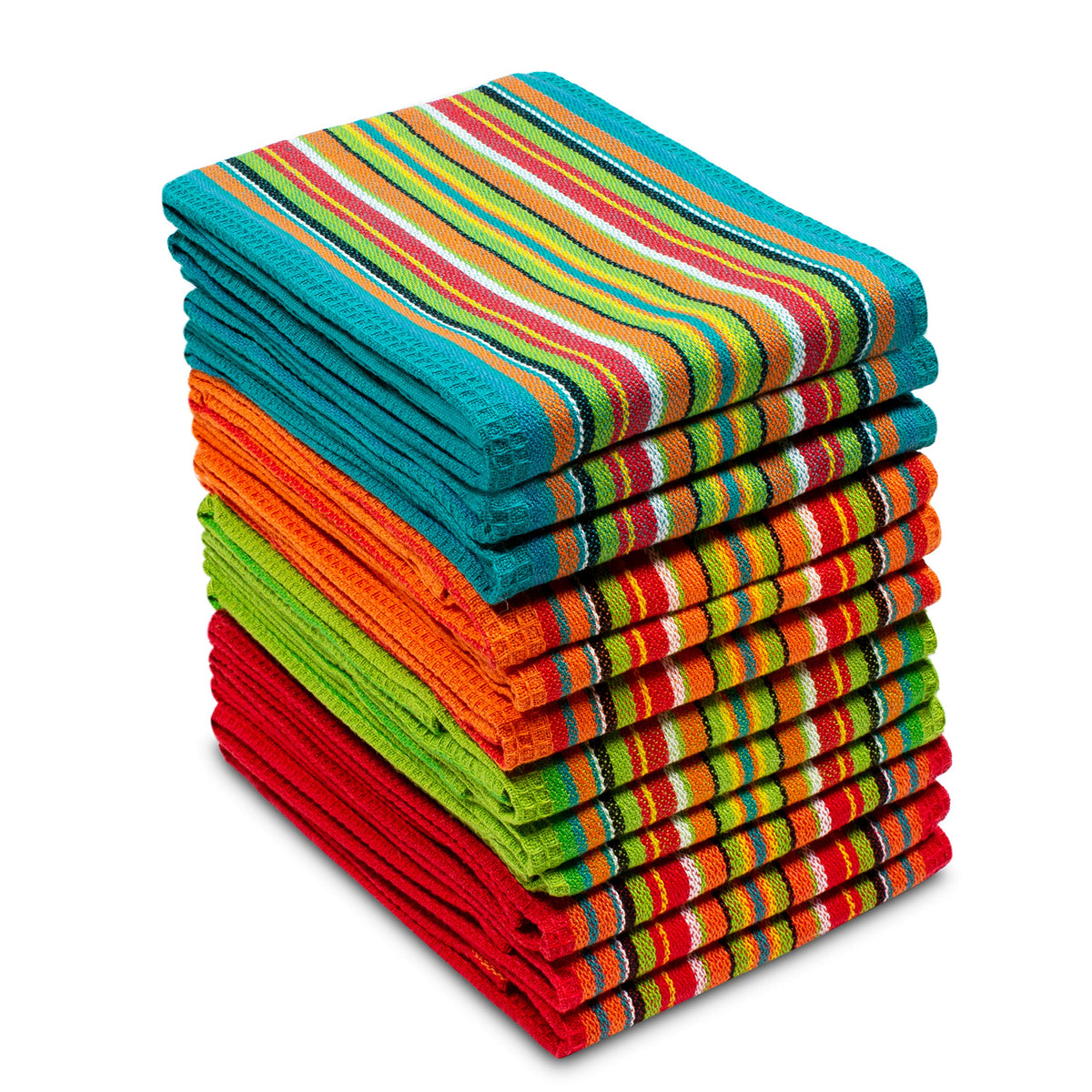  Cotton Craft Salsa Stripe towels 12-pack in vibrant colors for quick drying