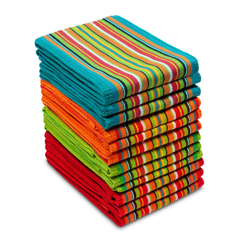  Cotton Craft Salsa Stripe towels 12-pack in vibrant colors for quick drying