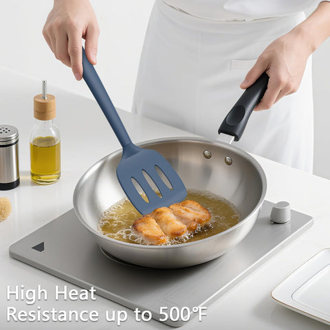 Coukre silicone handle close-up shows heat-resistant core and grip