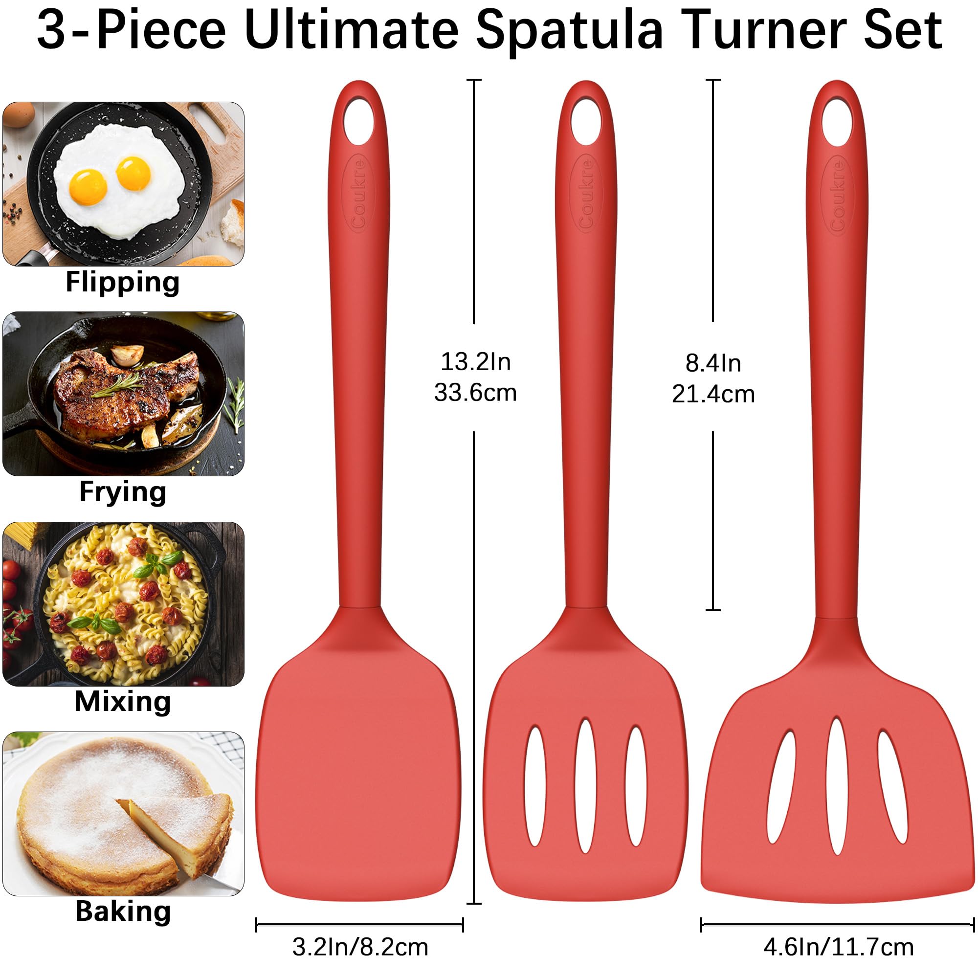 Coukre slotted turner drains oil while lifting eggs and burgers