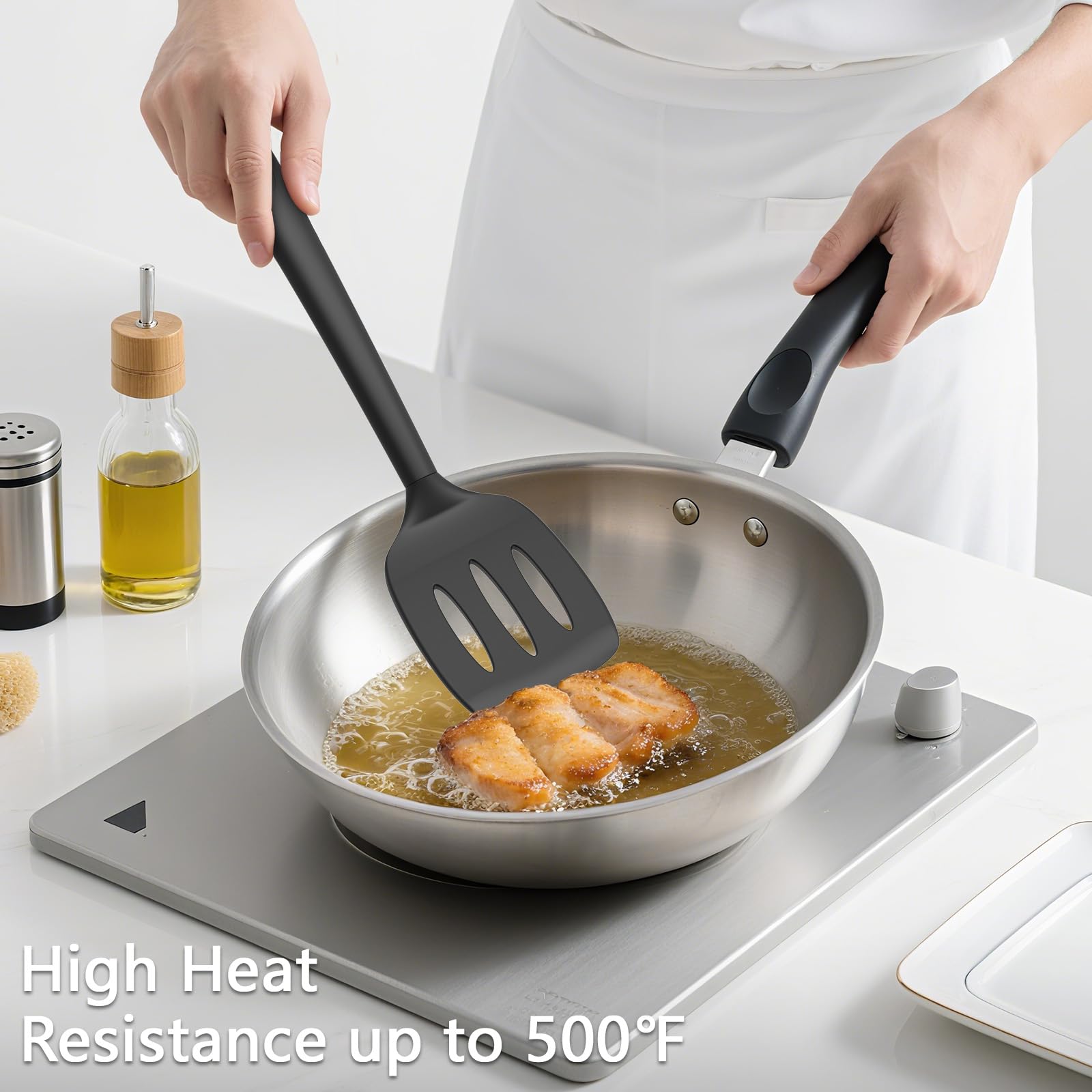 Coukre silicone spatula set resisting heat up to 500℉ for high-temp cooking