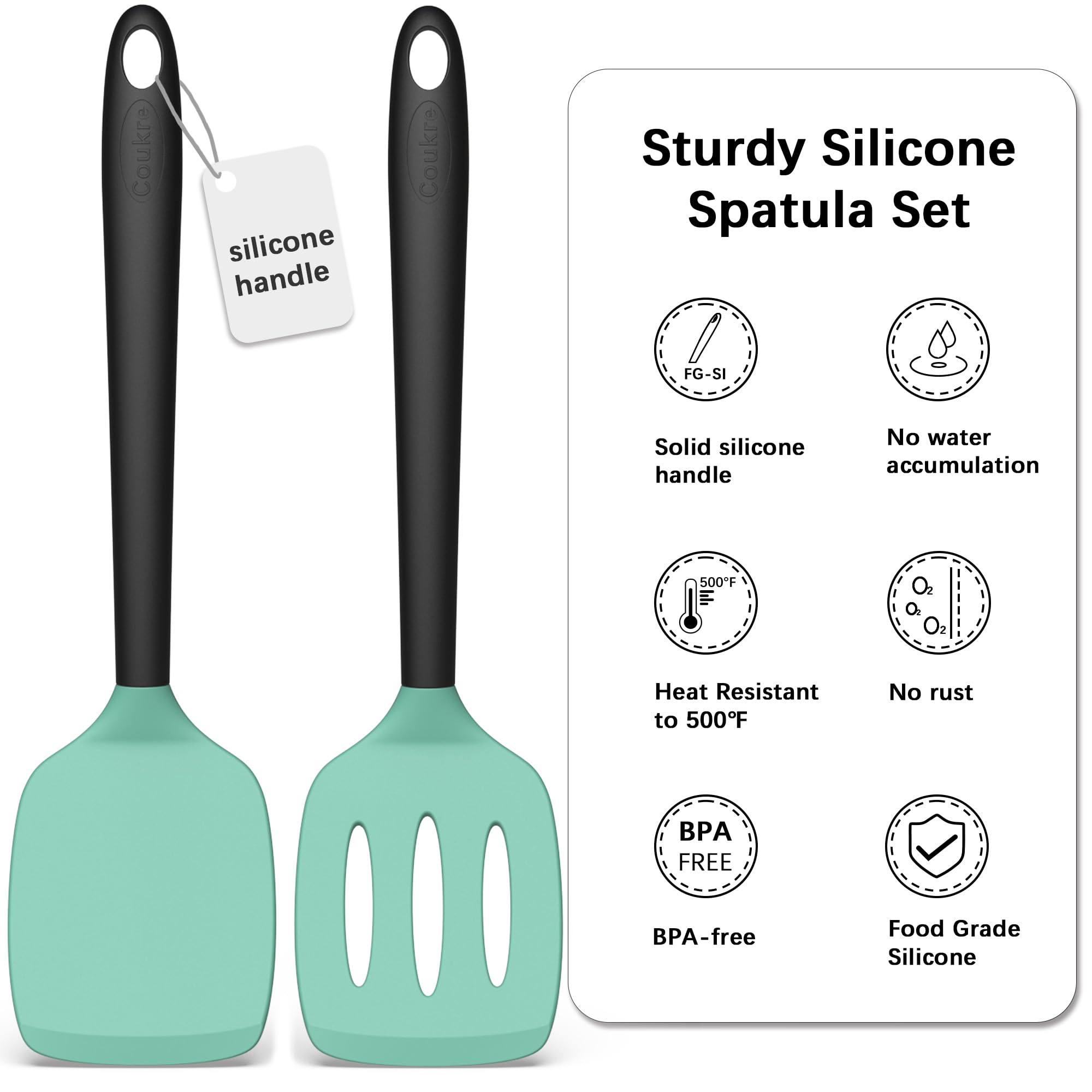 Coukre silicone spatula with heat resistance up to 500°F for high-heat sautéing.