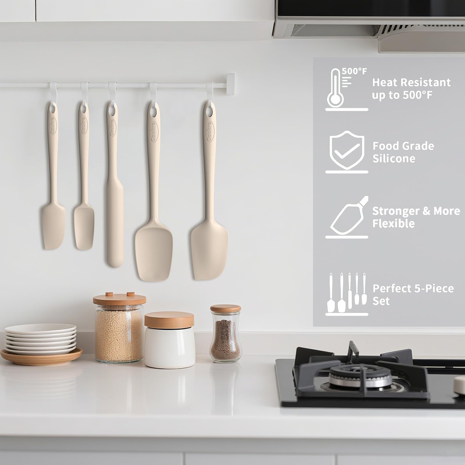 Coukre silicone spatula set 5 – scoop spatula ideal for batter scooping.