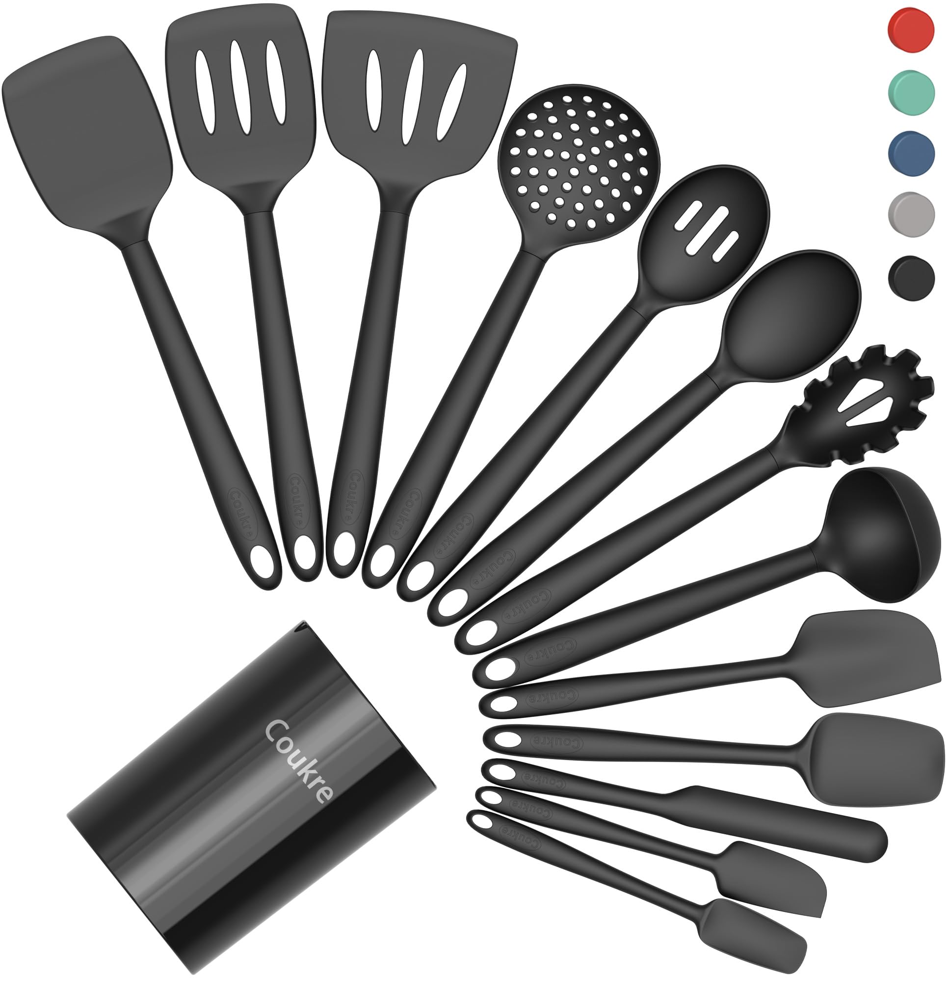 Coukre silicone utensils set holder keeps tools organized for easy access