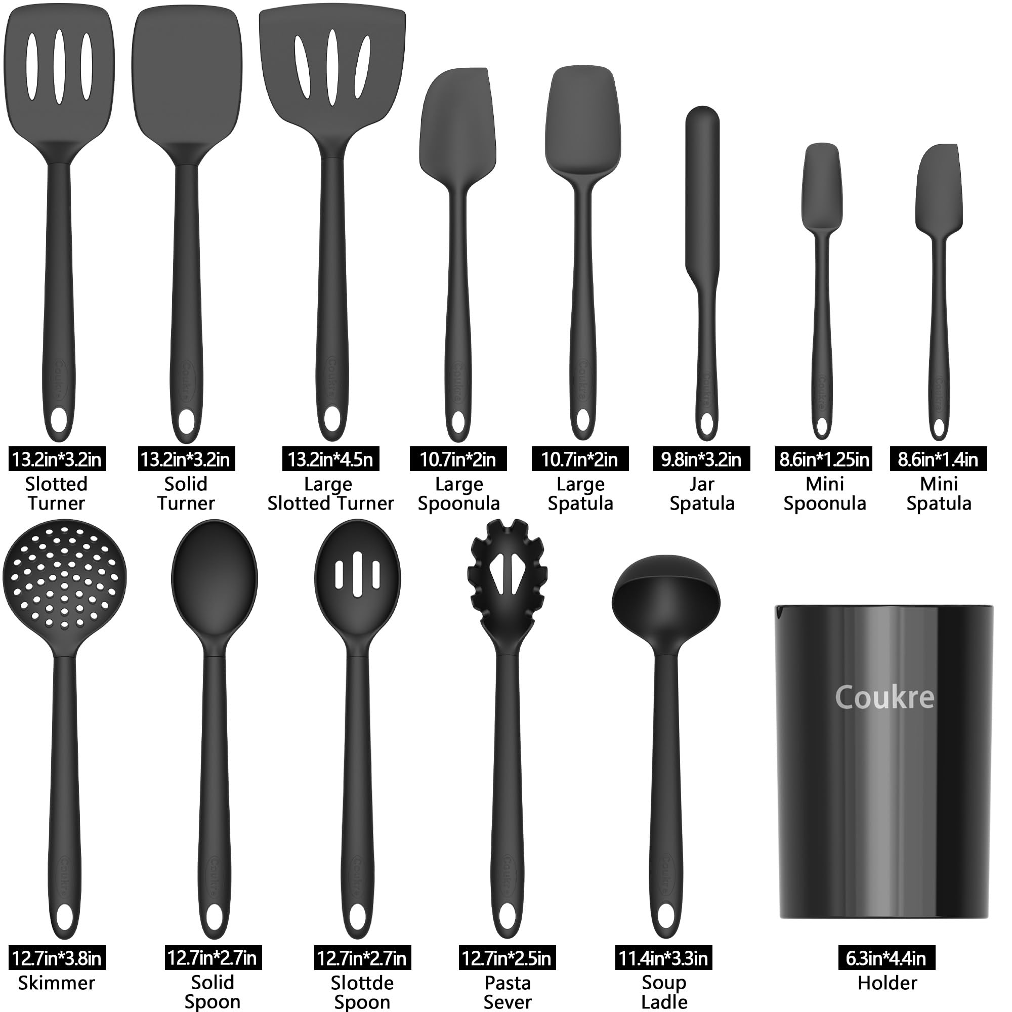 Coukre silicone utensils spatula and slotted turner protect non stick pans