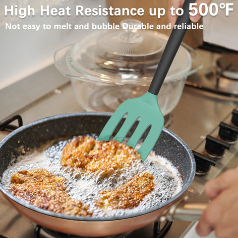 Coukre slotted spatula for precise flipping without scratching.