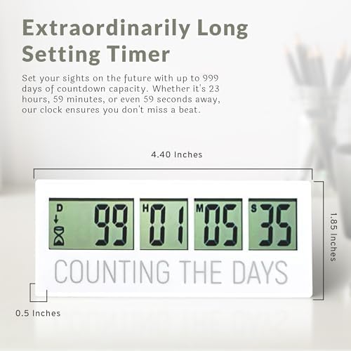 Countables countdown clock large LCD provides rapid time reading.