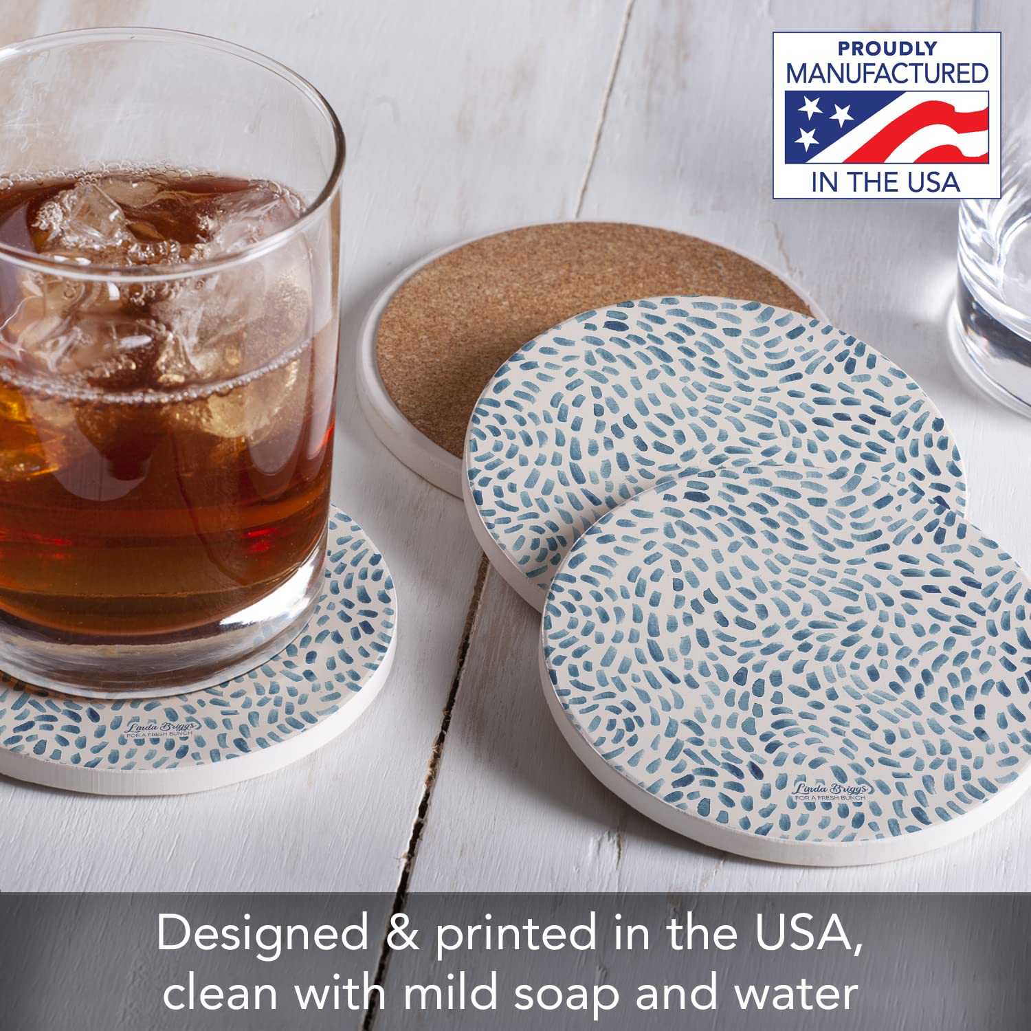 Counterart Thirstystone Drift Marks 4x4 inch coaster fits larger glasses and mugs.