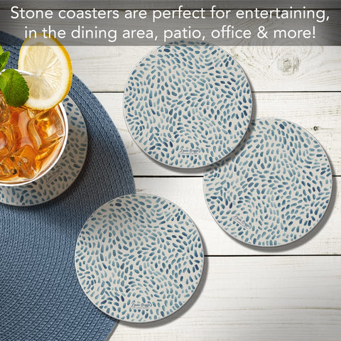 Counterart Thirstystone Drift Marks cork-backed coaster cushions tabletops against scratches.