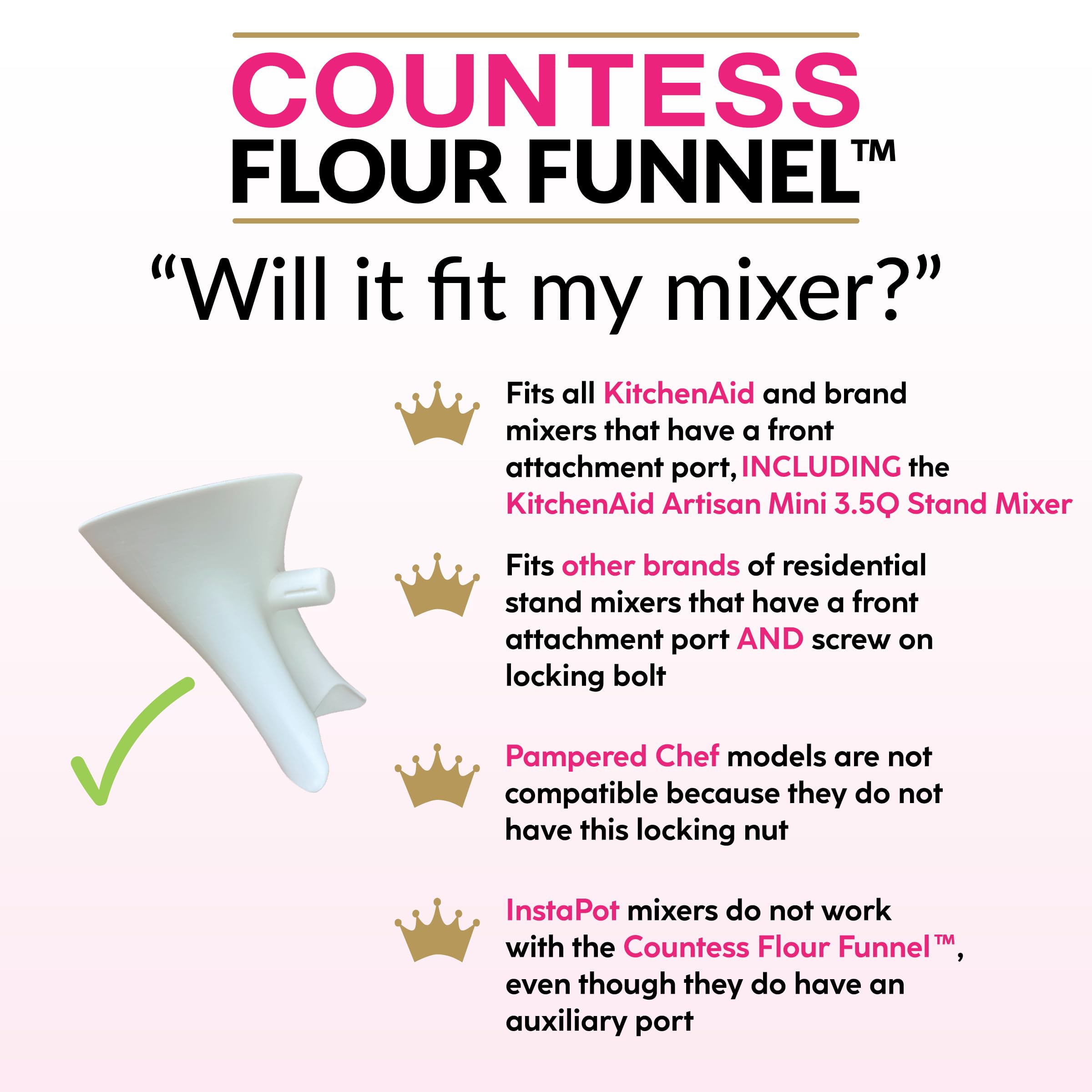 Countess Flour Funnel made from food-contact safe plastic.