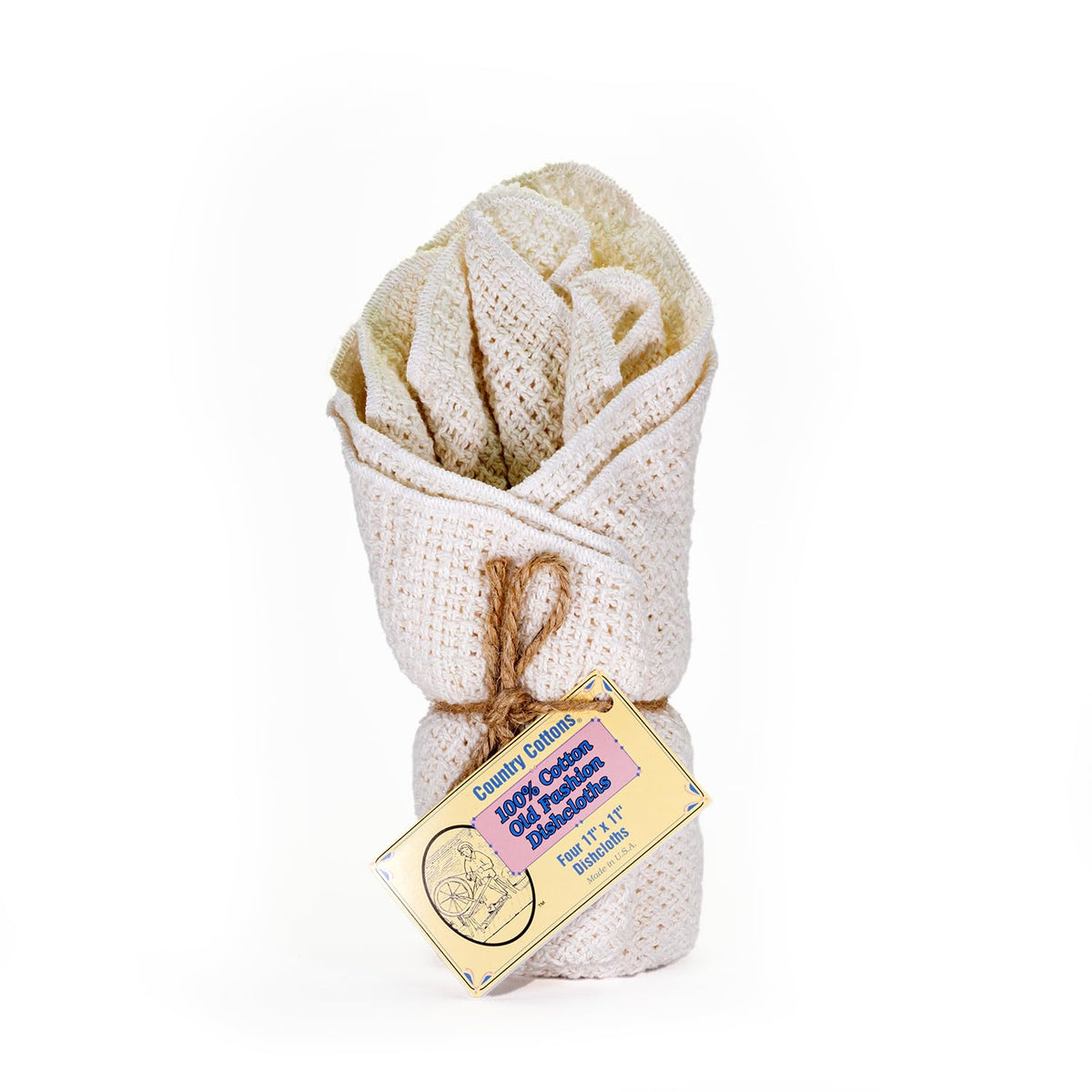 Country Cottons Old Fashion dishcloth close-up weave showcases absorbent, durable cotton.
