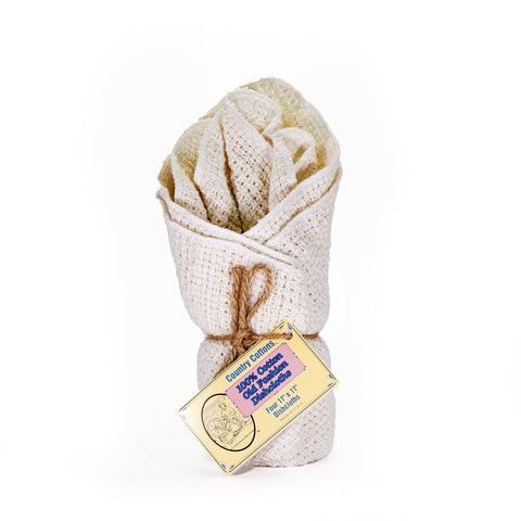 Country Cottons Old Fashion dishcloth close-up weave showcases absorbent, durable cotton.