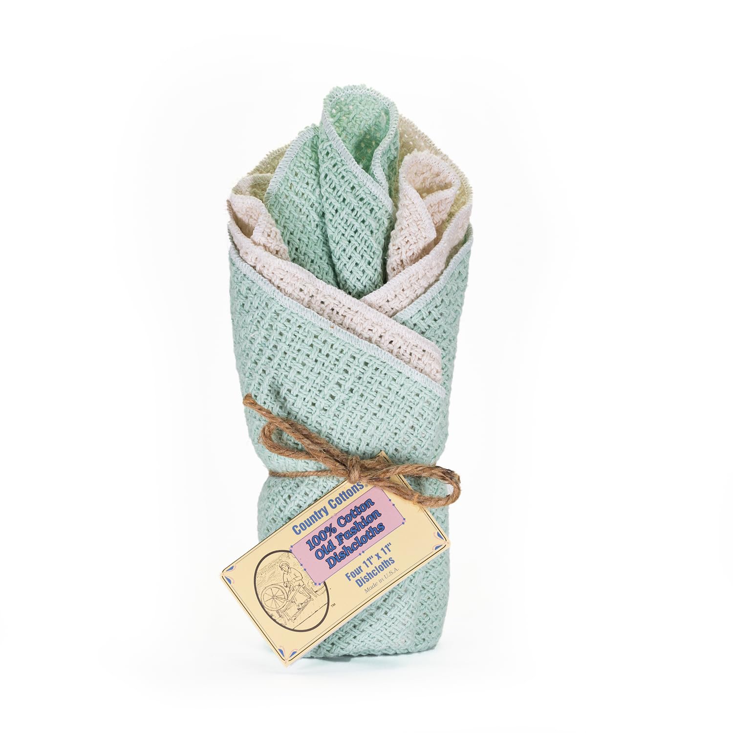 Country Cottons Old Fashion dishcloth set of 4 in mint and natural colors, durable daily use