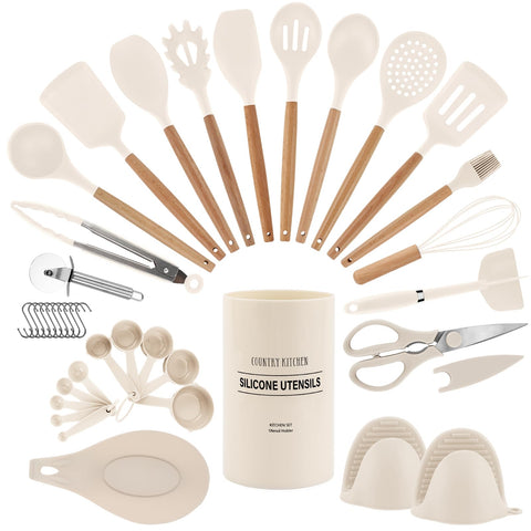 Country Kitchen 38-piece utensil set on counter, ready for cooking tasks
