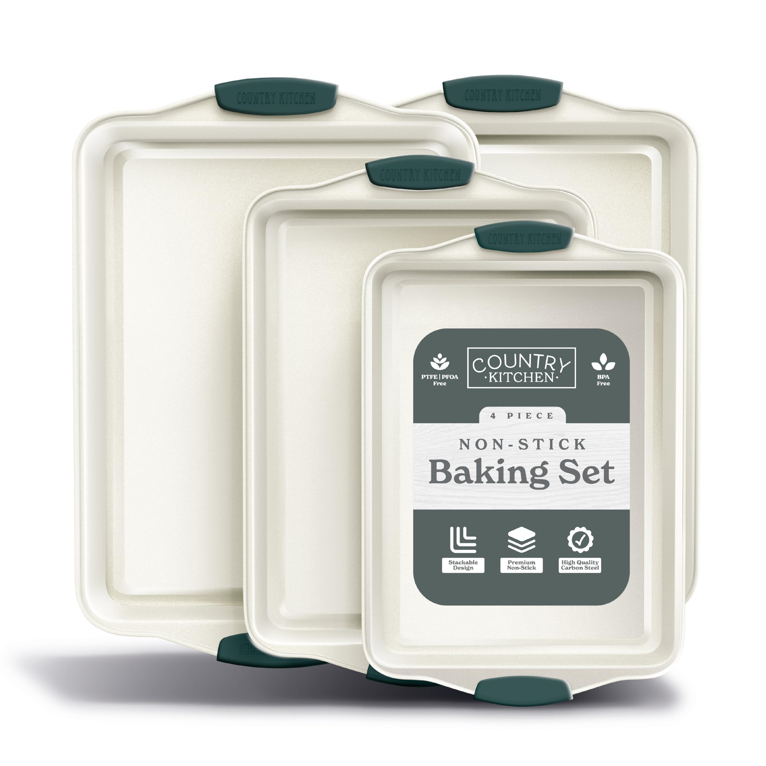 Country Kitchen nonstick stackable bakeware with sage finish for space-saving baking
