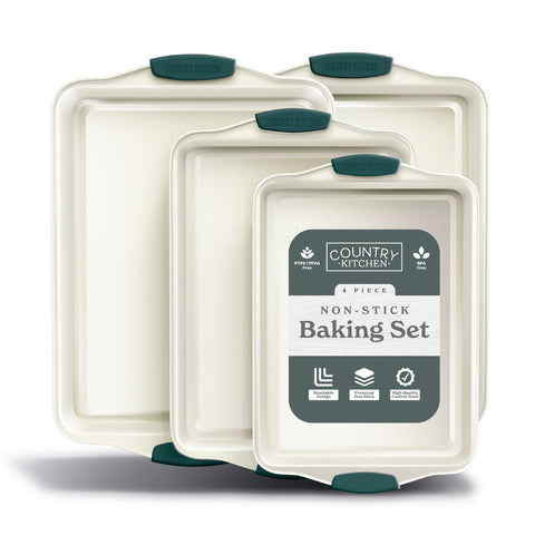 Country Kitchen nonstick stackable bakeware with sage finish for space-saving baking