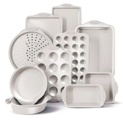 Country Kitchen nonstick stackable bakeware front view highlights space-saving design.