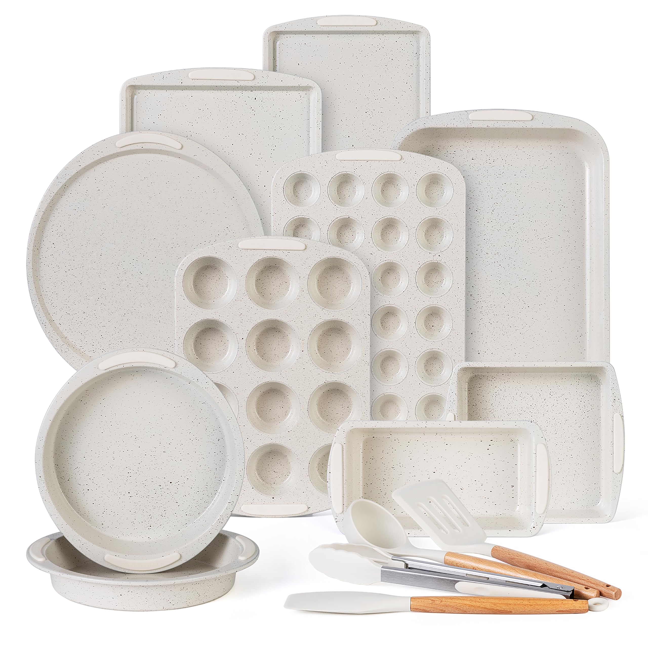 Country Kitchen nonstick stackable bakeware set in cream, easy release for everyday baking.