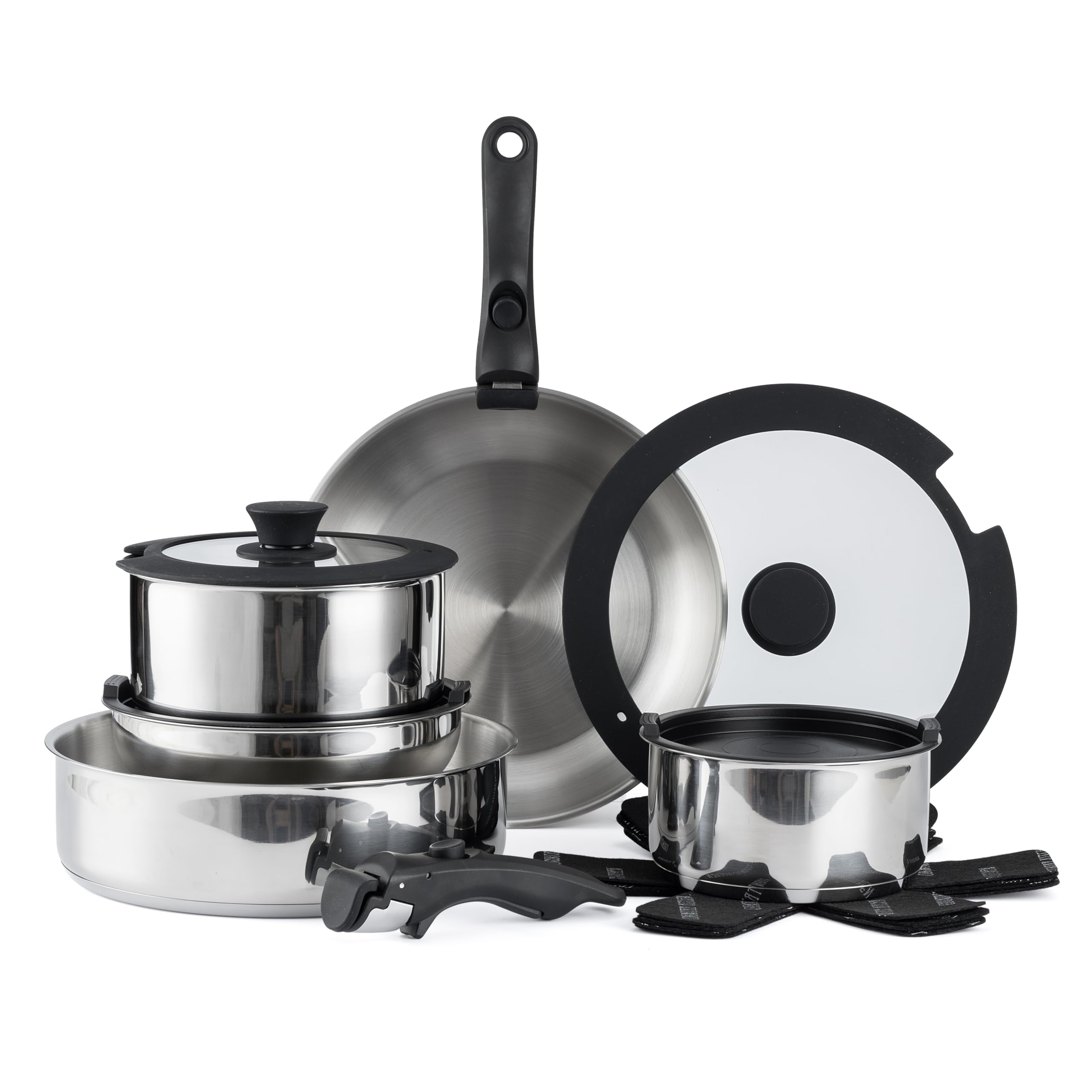 Country Kitchen removable-handle cookware set showing stove-to-oven versatility
