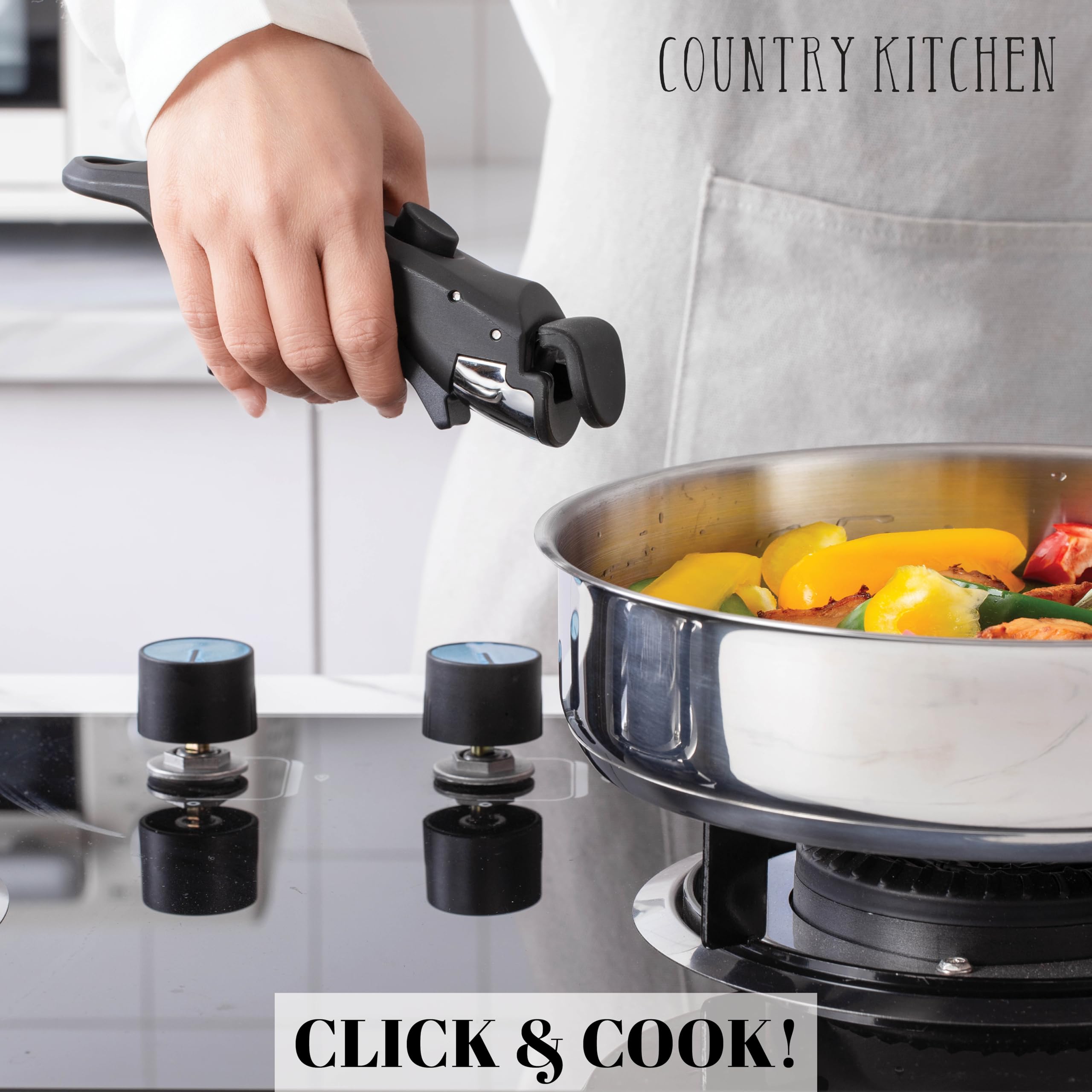 Country Kitchen RV-safe pots and pans fit in compact camping spaces