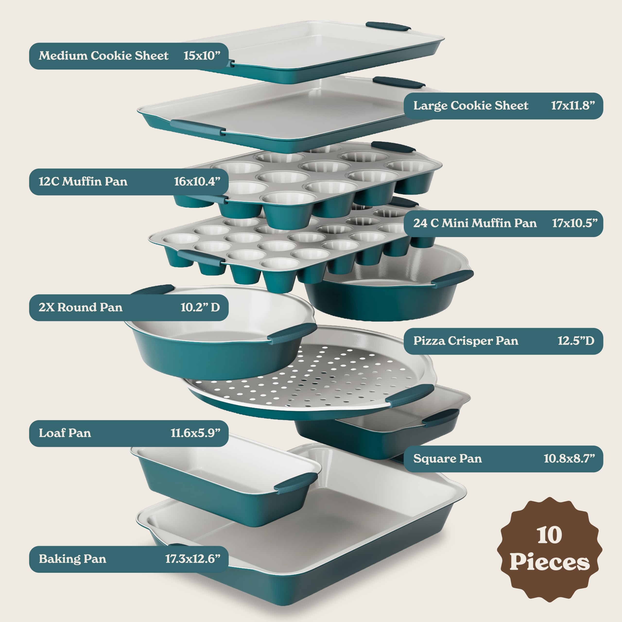 Country Kitchen silicone-handled bakeware provides a secure grip for safe oven transfer.