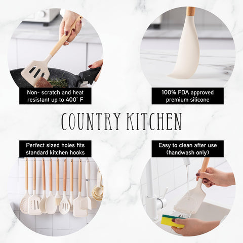 Country Kitchen silicone tops close-up showing heat resistance for safe flipping