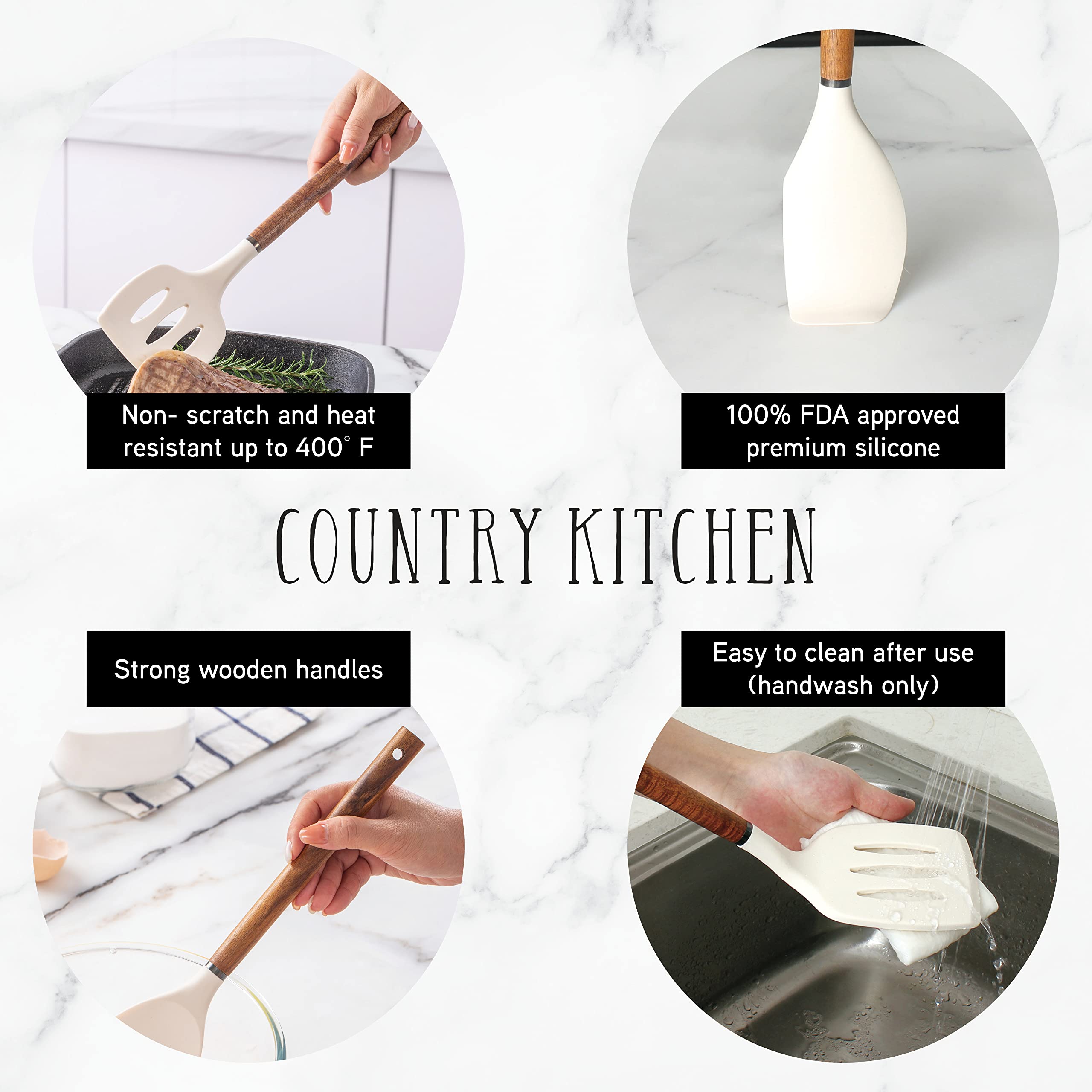 Country Kitchen slotted turner with heat-resistant silicone and comfortable grip