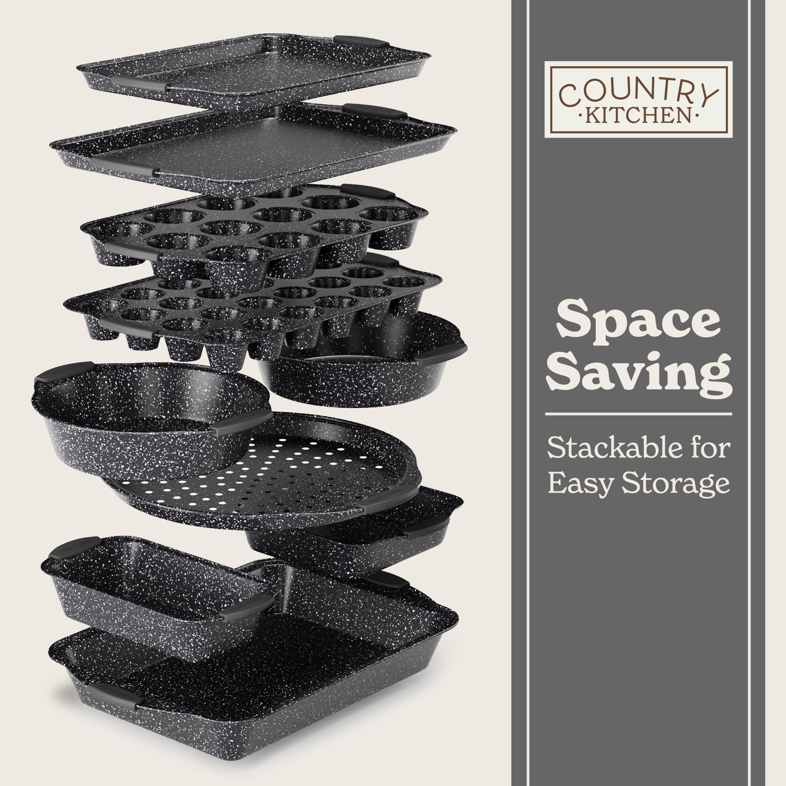 Country Kitchen compact stackable design helps keep your kitchen organized.