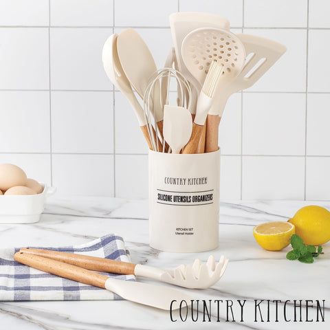 Country Kitchen wooden-handled utensils close-up showing comfortable grip.