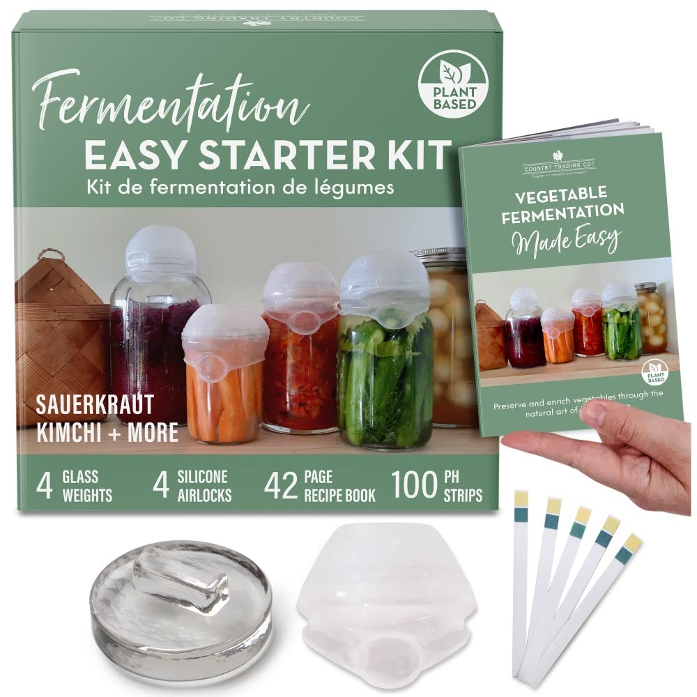 Country Trading Co. fermentation kit glass weights for stable sauerkraut fermentation.