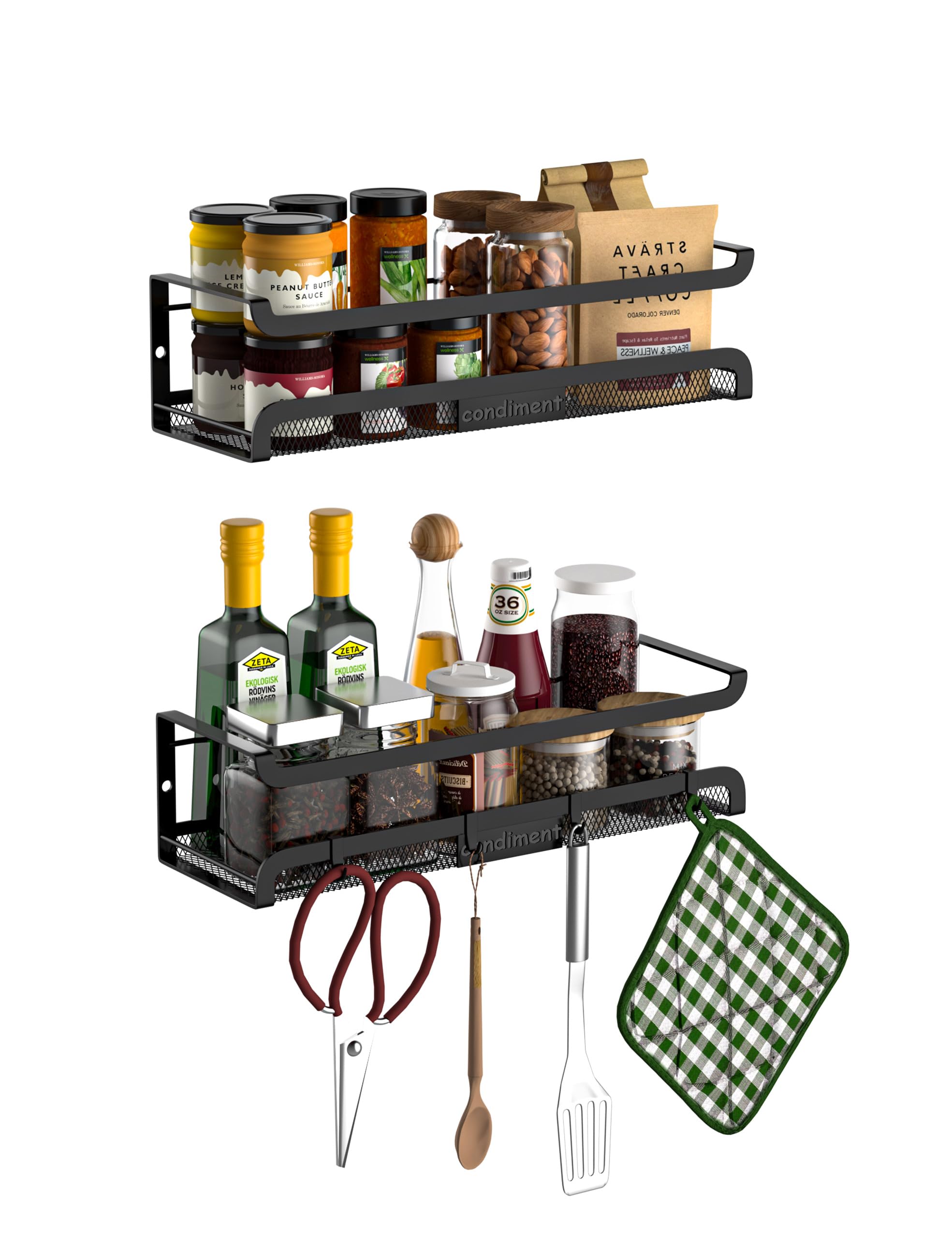 Couwilson spice rack wall mount two-pack for clutter-free kitchen storage.