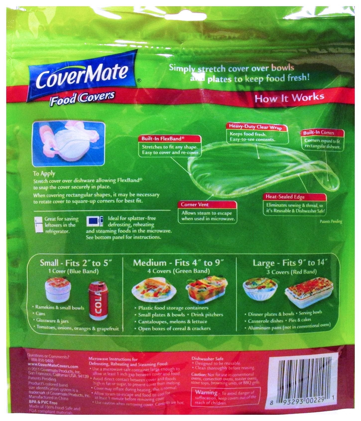 CoverMate stretch-to-fit bowl cover stretches over bowls for mess-free reheating.