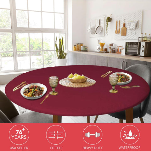 Covers For The Home basketweave red on-table shows round fit for large tables.