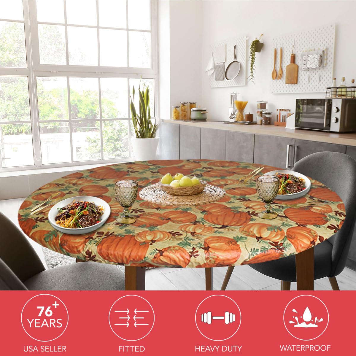 Covers For The Home pumpkin-pattern oval table cover protects oval tables during meals