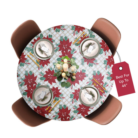 Covers For The Home deluxe elastic-edged vinyl table cover with Christmas flowers pattern protects small round tables up to 44 inches.