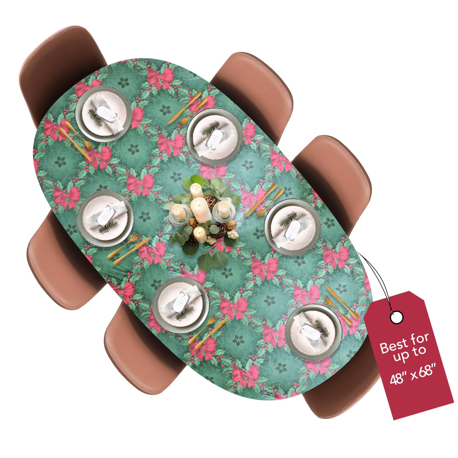 Covers For The Home Holly-pattern round table cover, close-up view showing the protective vinyl surface