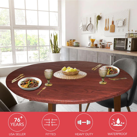 Covers For The Home elastic-edged table cover provides a snug fit to reduce slips during meals