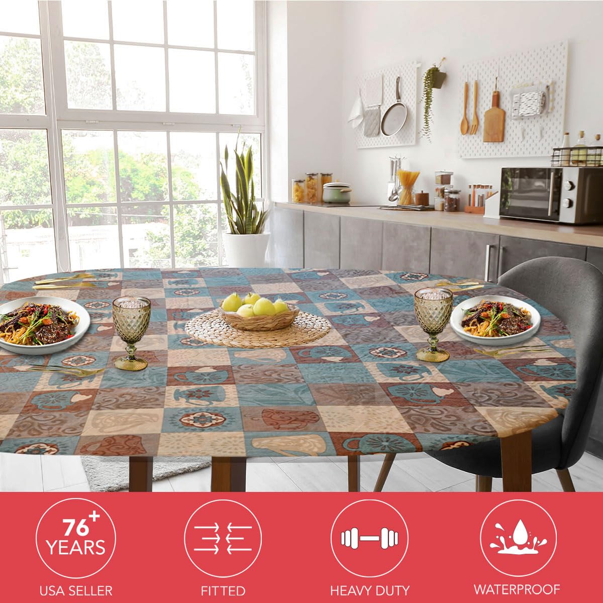 Covers For The Home global coffee pattern oval table cover shields the table from spills.